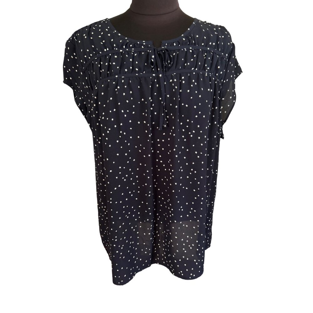 Croft & Barrow Women's XXL Navy Star Print Lightweight Short Sleeve Blouse